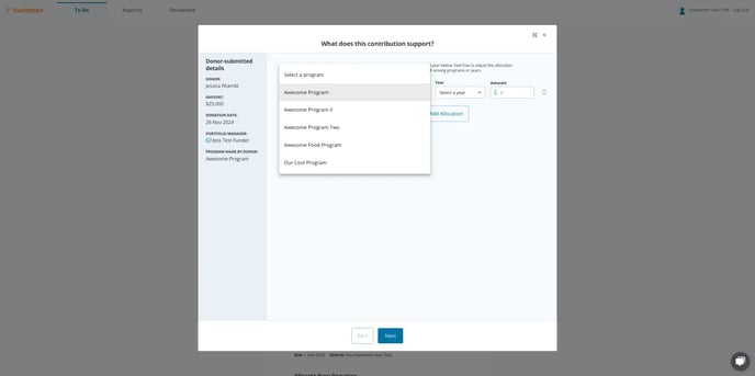 5fa8e26d-b641-4f2c-afe1-8706ac3f9dc1-allocate-donations-true-impact-platform-allocate-donations-screen-showing-donor-details-and-program-selection-options